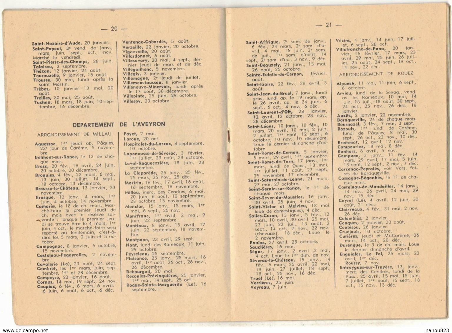 1966 ALMANACH FOIRES MARCHES HTE GARONNE ARIEGE AUDE AVEYRON GERS LANDES LOT TARN LOT ET GARONNE TARN E GARONNE PYRENEES - Non Classés