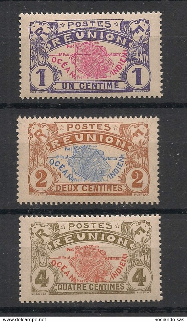 REUNION - 1907-17 - N°Yv. 56 - 57 - 58 - Carte De L'ile 1c / 2c / 4c - Neuf Luxe ** / MNH / Postfrisch - Unused Stamps