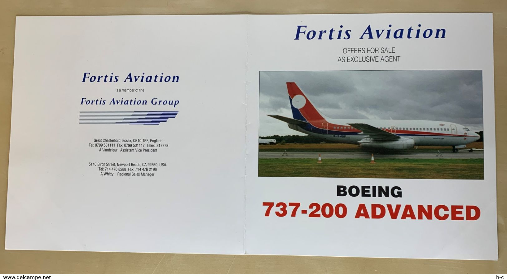 Aircraft / Avion For Sale Publicity Leaflet - Boeing 737-200 - Pubblicità