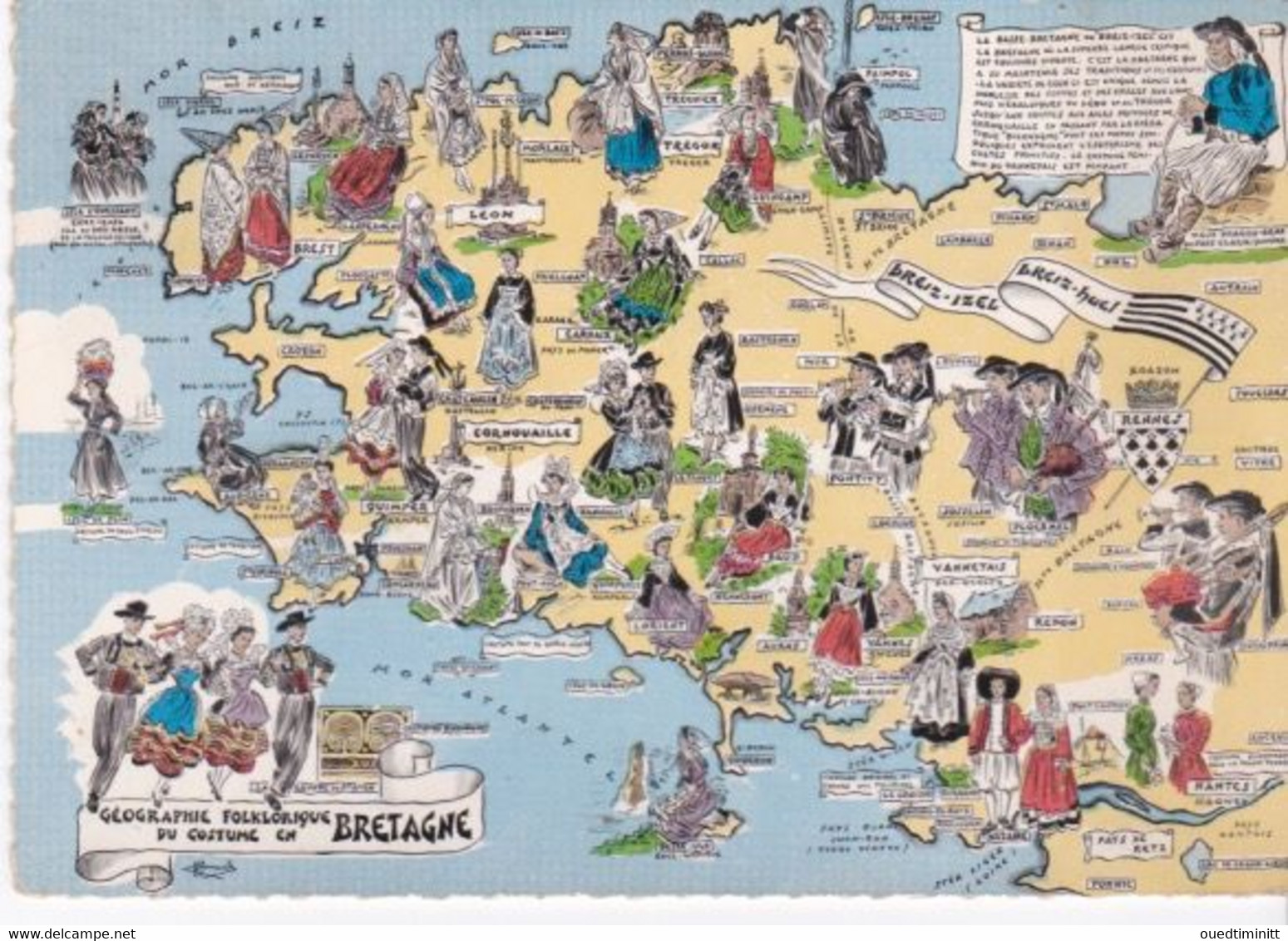 Belle Cpsm Dentelée Grand Format. Carte Géographique Des Costumes De Bretagne - Landkaarten