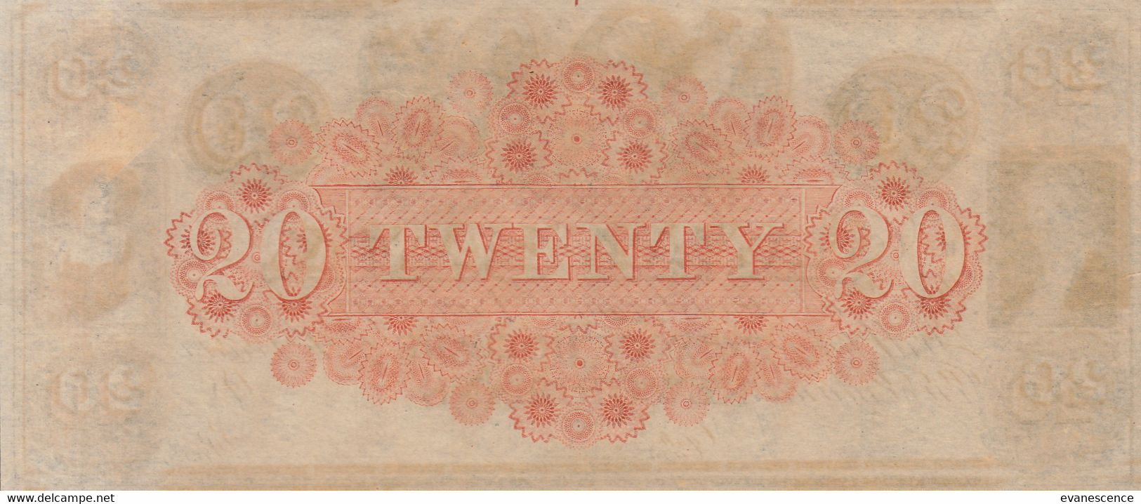 Billet De 20 Dollars 1850 : Non émis : New Orleans   : état   Bon   ///  Réf. Janv. 22 - Divisa Confederada (1861-1864)