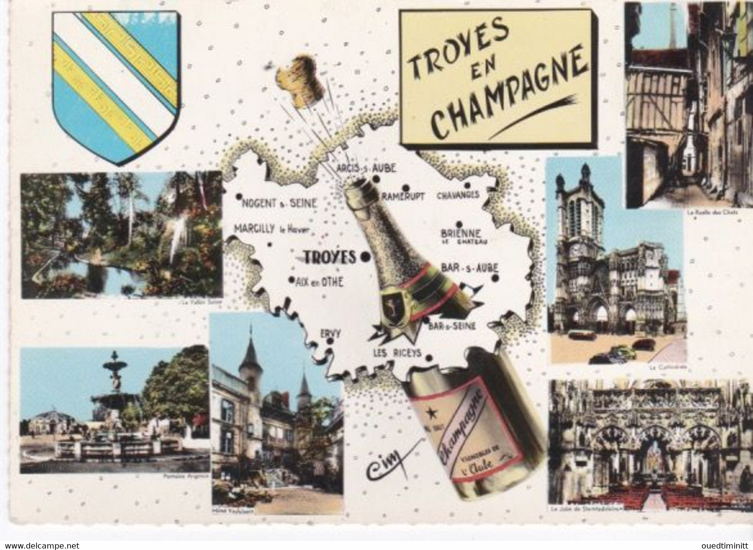 Belle Cpsm Dentelée Grand Format. Carte Géographique De La Champagne, Troyes, Bouteille De Champagne - Landkarten