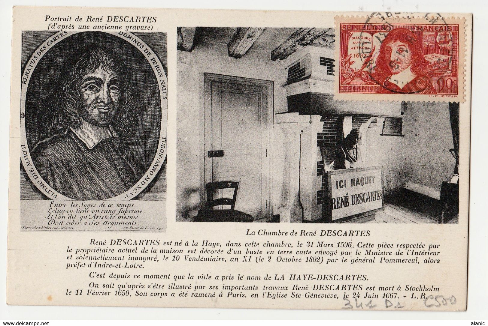 Carte Maximum Avec N°341 Descartes Oblit La Haye Descartes 11/6/37 - 1930-1939