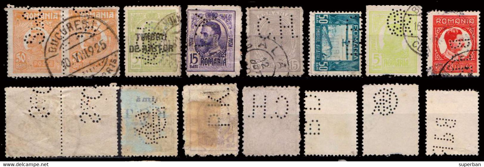 ROMANIA - 46 TIMBRE Cu PERFIN - LOT De 46 TIMBRES PERFORÉS / BATCH Of 46 STAMPS With PERFORATIONS ~ 1900 - '940 (ai880) - Varietà & Curiosità