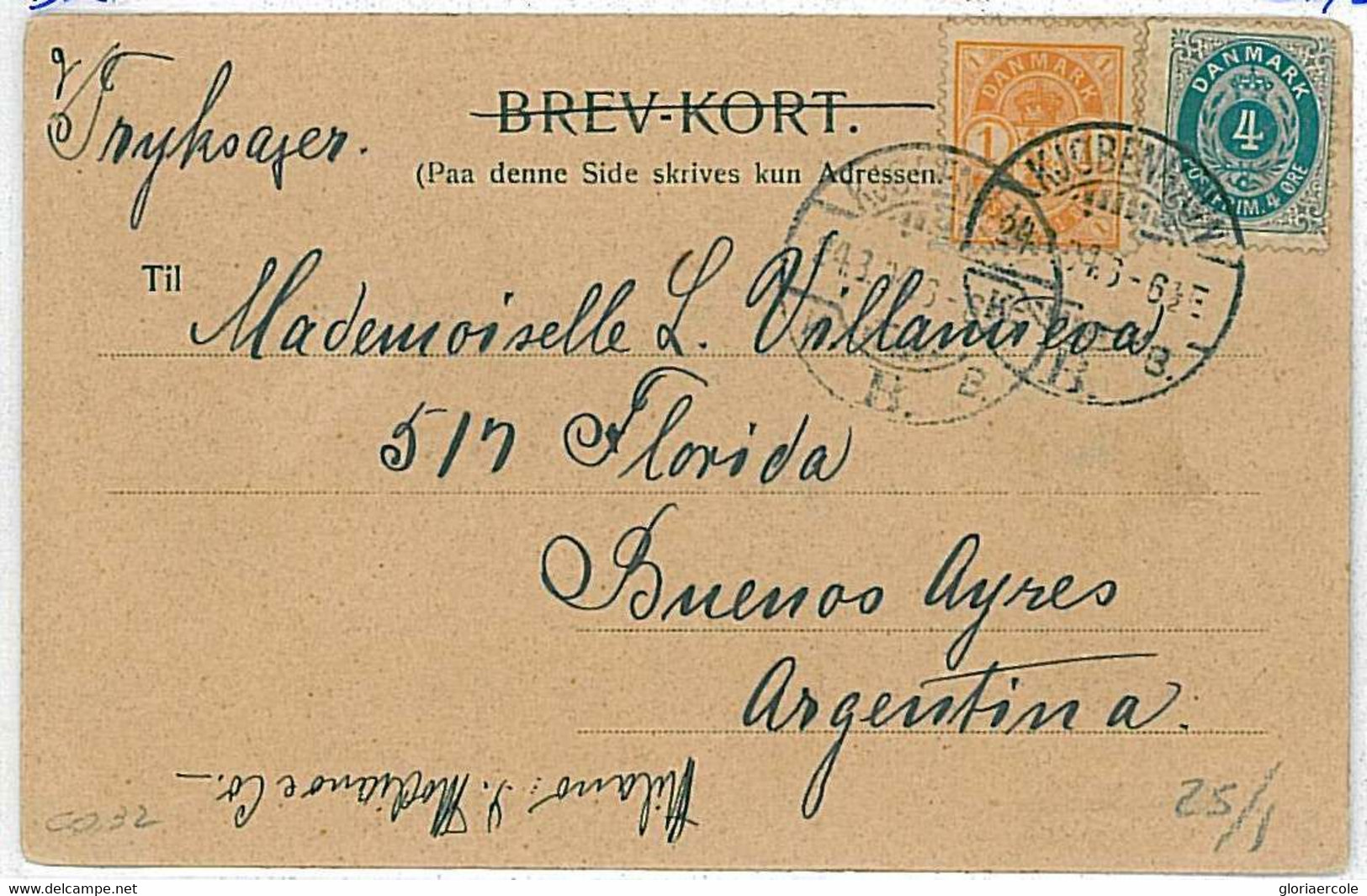 21348  - Denmark - POSTAL HISTORY  - POSTCARD To ARGENTINA 1904 - Storia Postale