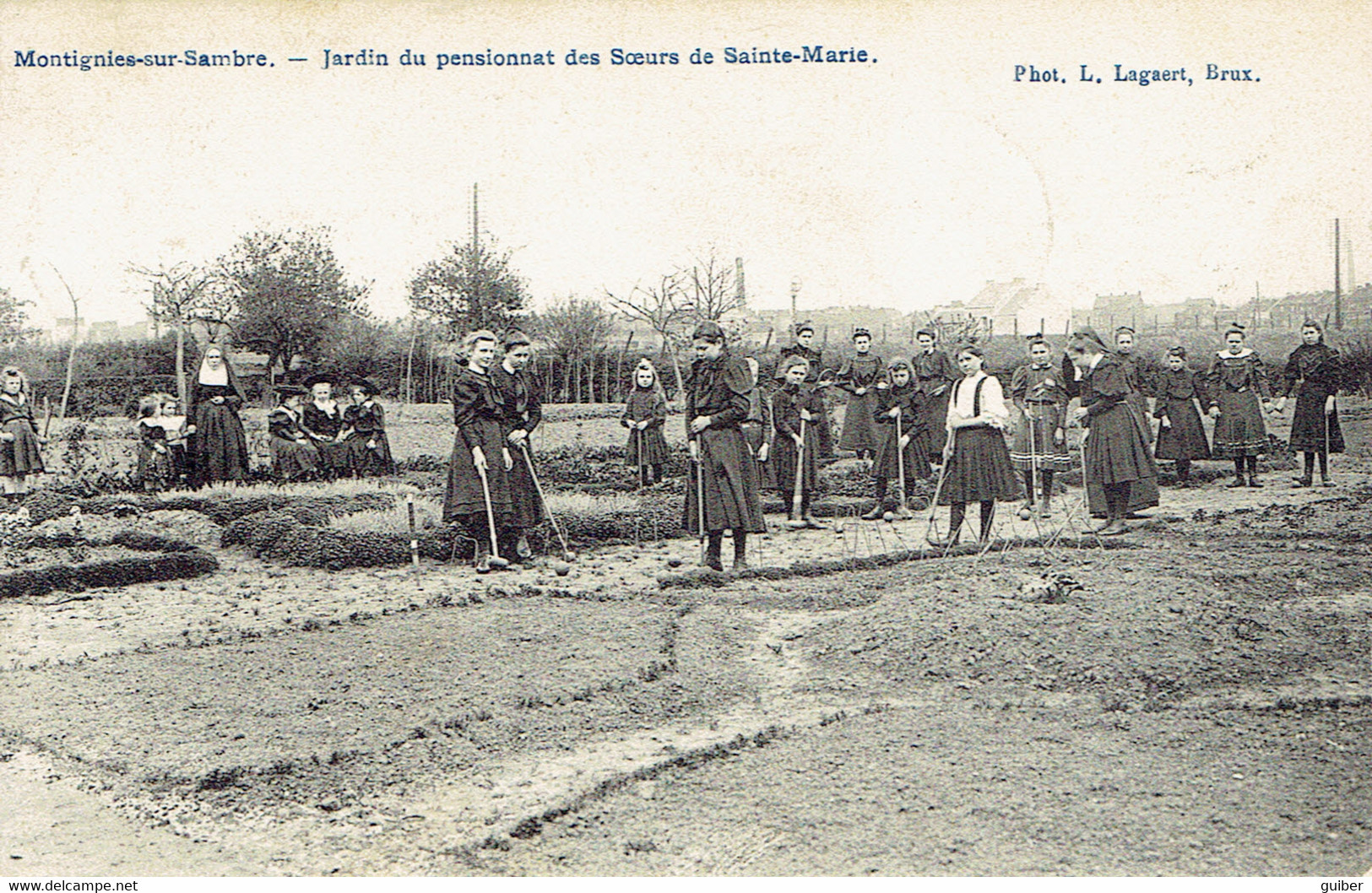 Montigny Sur Sambre Pensionnat Lagaert Animation De Jardinieres 1908 - Montigny-le-Tilleul