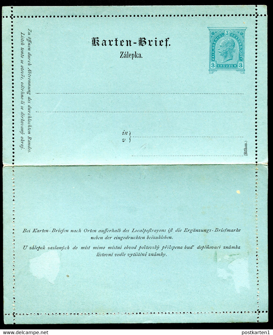 ÖSTERREICH Kartenbrief K16 Ascher K16b Böhmisch Gez. L11 1890 Kat. 9,00 € - Letter-Cards