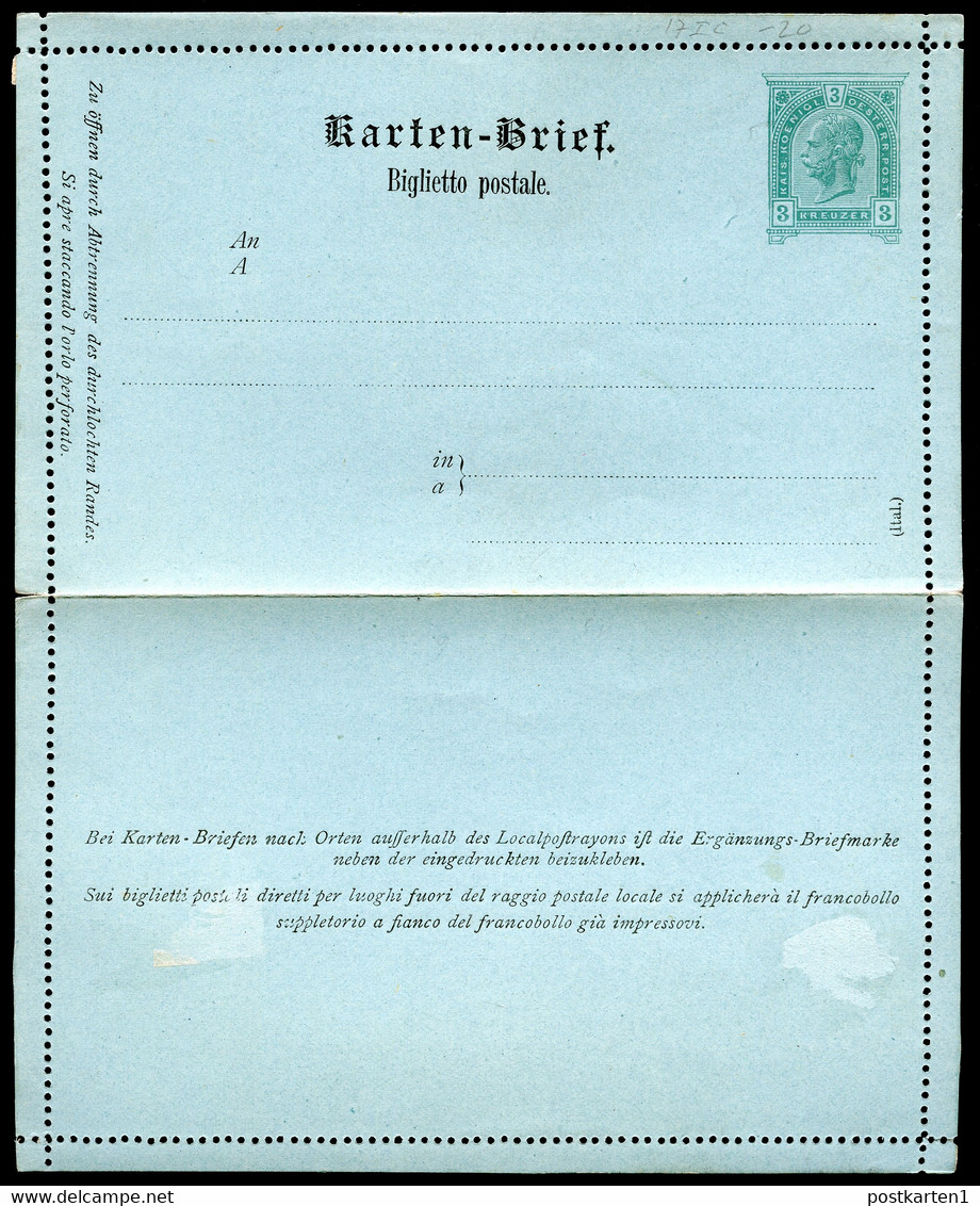 ÖSTERREICH Kartenbrief K17 Ascher K17c Italienisch Gez. L11 1890 Kat. 12,00 € - Letter-Cards