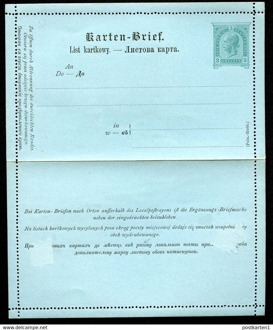 ÖSTERREICH Kartenbrief K19 Ascher K19a Polnisch-ruthenisch Gez. L11 1890 Kat. 12,00 € - Cartas-Letras