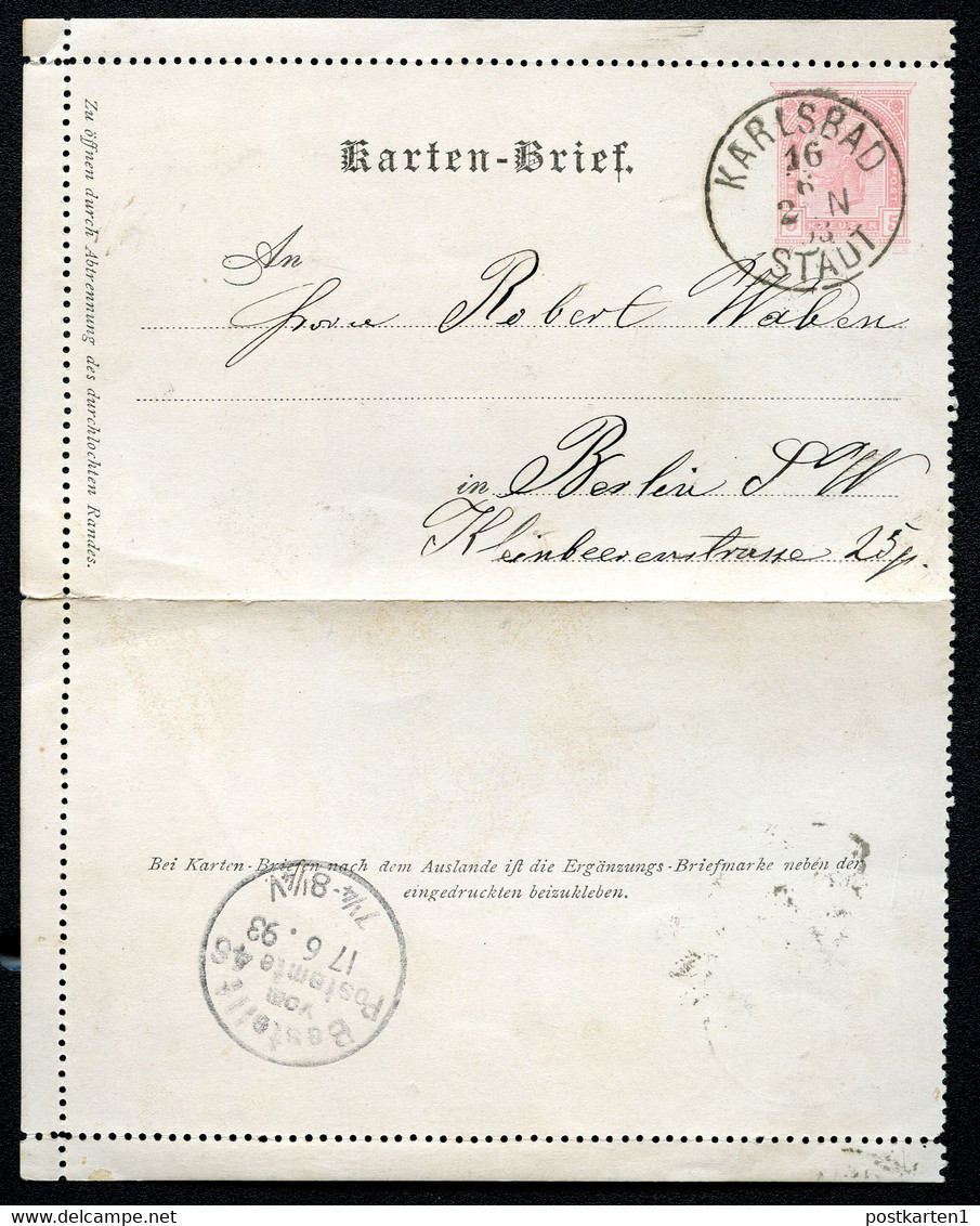 ÖSTERREICH Kartenbrief K22 Karlsbad Karlovy Vary - Berlin 1893 - Cartes-lettres