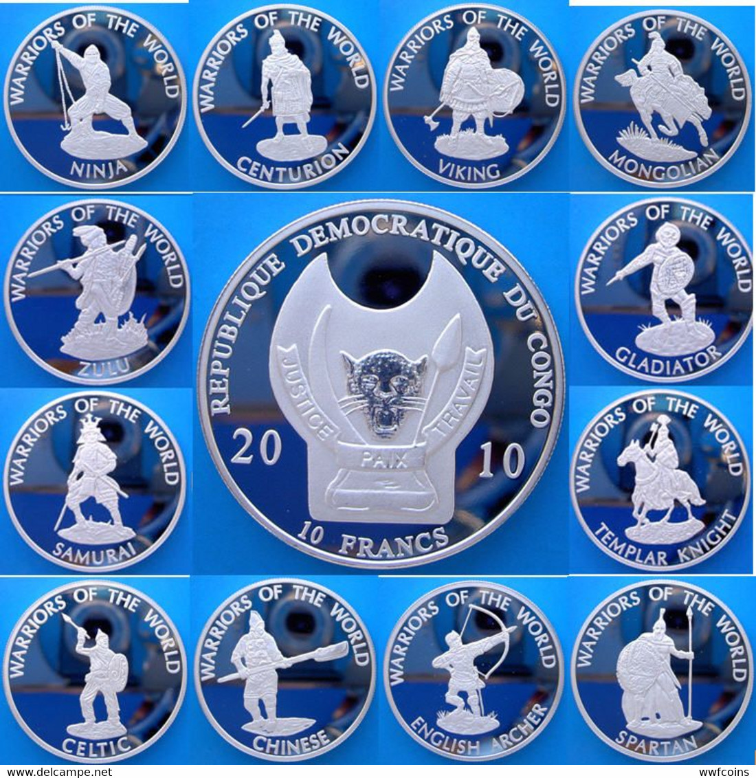 CONGO 12X10 F 2010 FROOF SILVER PLATED SERIE WARRIORS OF THE WORLD NINJA GLADIATOR ARCHER MINTAGE 1000 PCS WEIGHT 29,2g - Congo (Democratic Republic 1998)