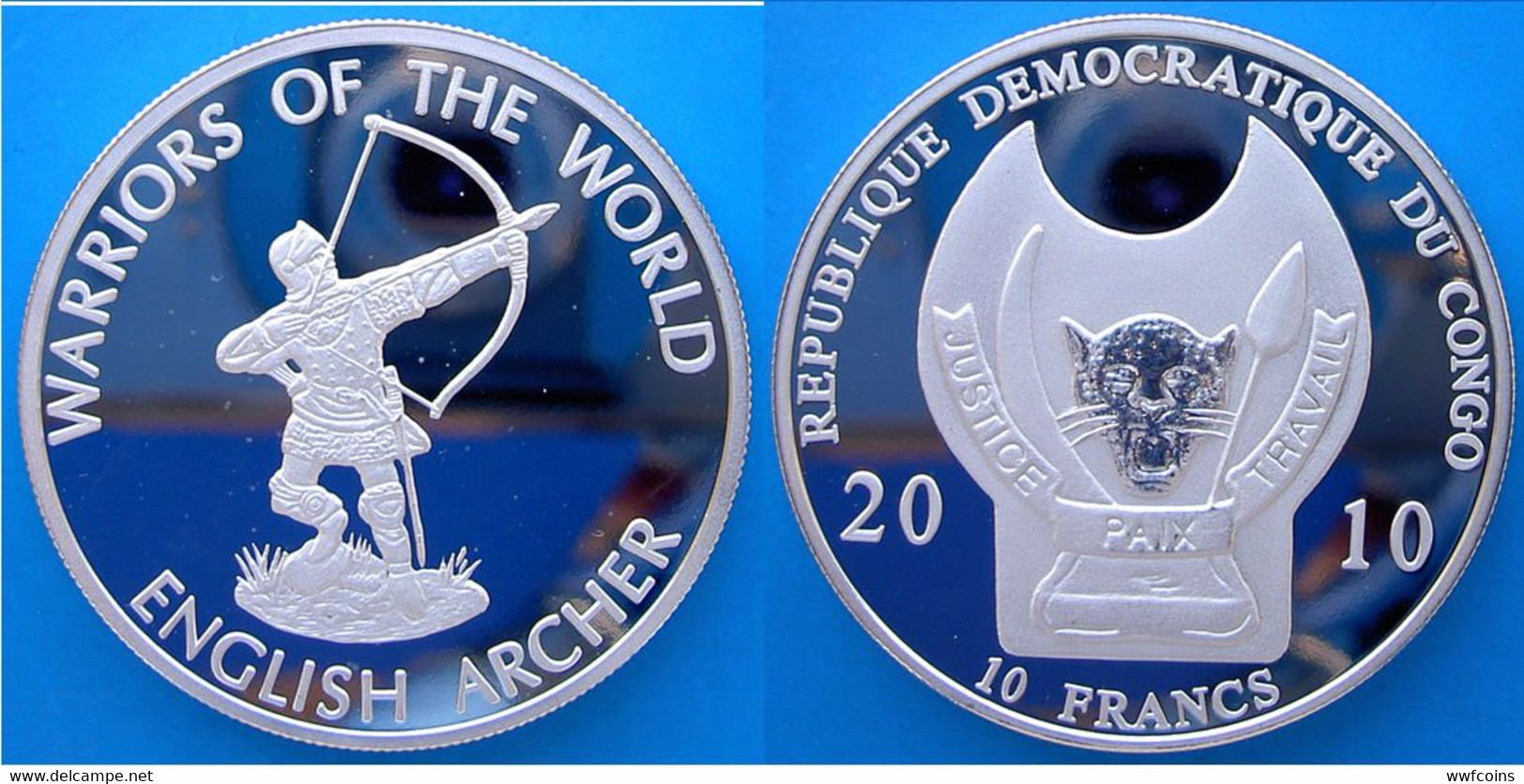 CONGO 12X10 F 2010 FROOF SILVER PLATED SERIE WARRIORS OF THE WORLD NINJA GLADIATOR ARCHER MINTAGE 1000 PCS WEIGHT 29,2g - Congo (Democratic Republic 1998)