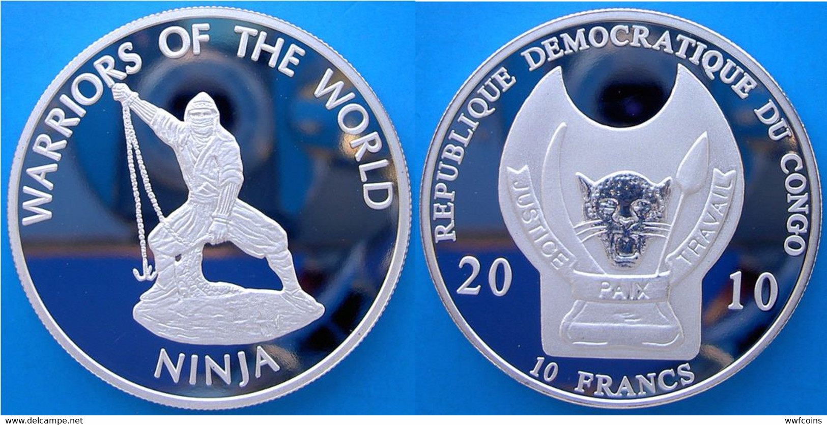 CONGO 12X10 F 2010 FROOF SILVER PLATED SERIE WARRIORS OF THE WORLD NINJA GLADIATOR ARCHER MINTAGE 1000 PCS WEIGHT 29,2g