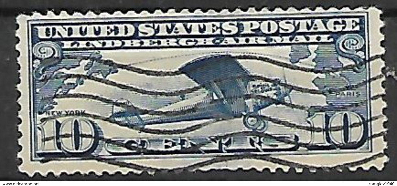 STATI UNITI D'AMERICA 1927 POSTA AEREA LO SPIRIT OF St.LOUIS UNIF. 10 USATO VF - 1a. 1918-1940 Gebraucht