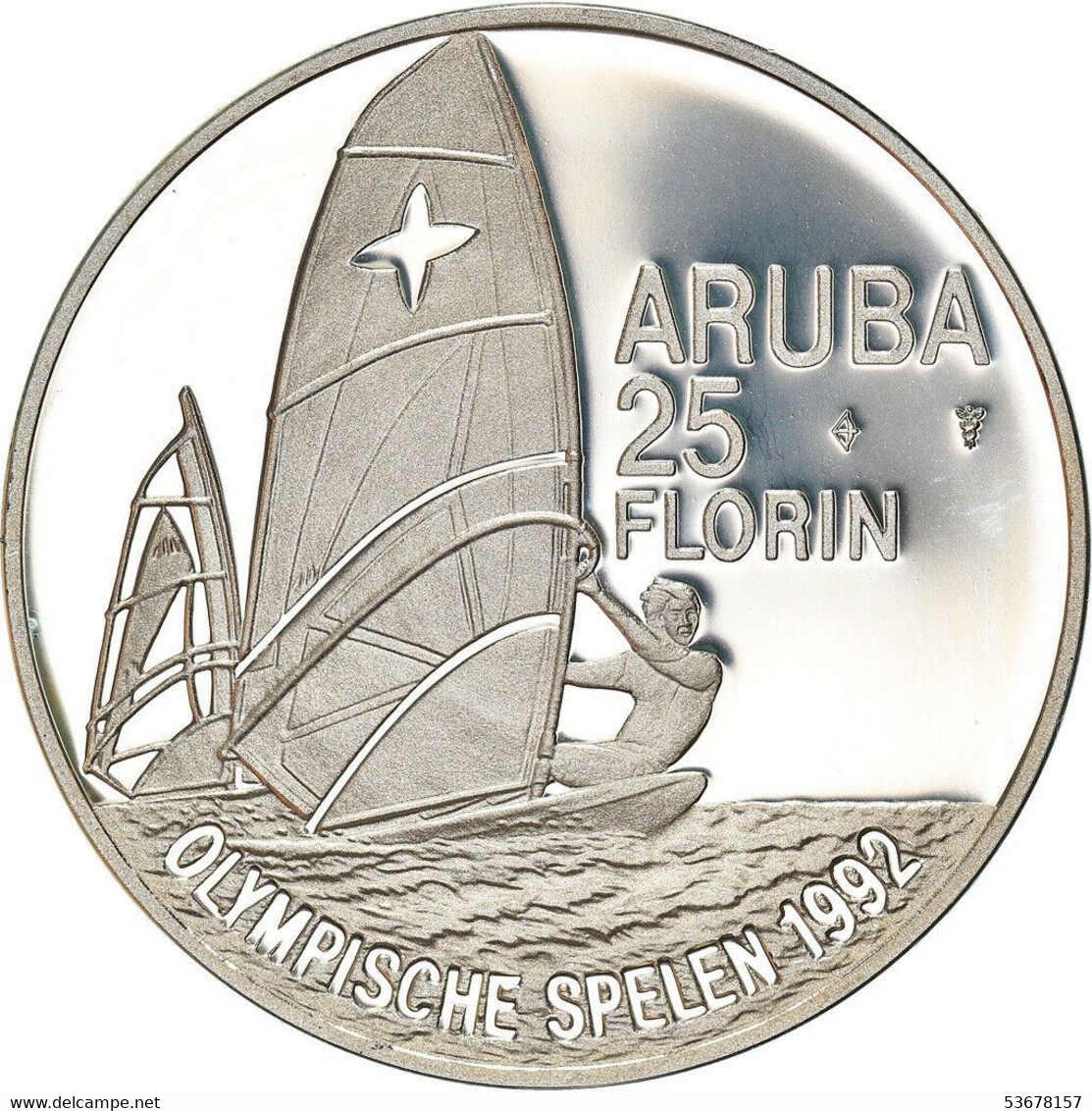Aruba - 25 Florin, 1992 XXV Summer Olympic Games, Barcelona 1992, Silver, Proof - Autres – Amérique