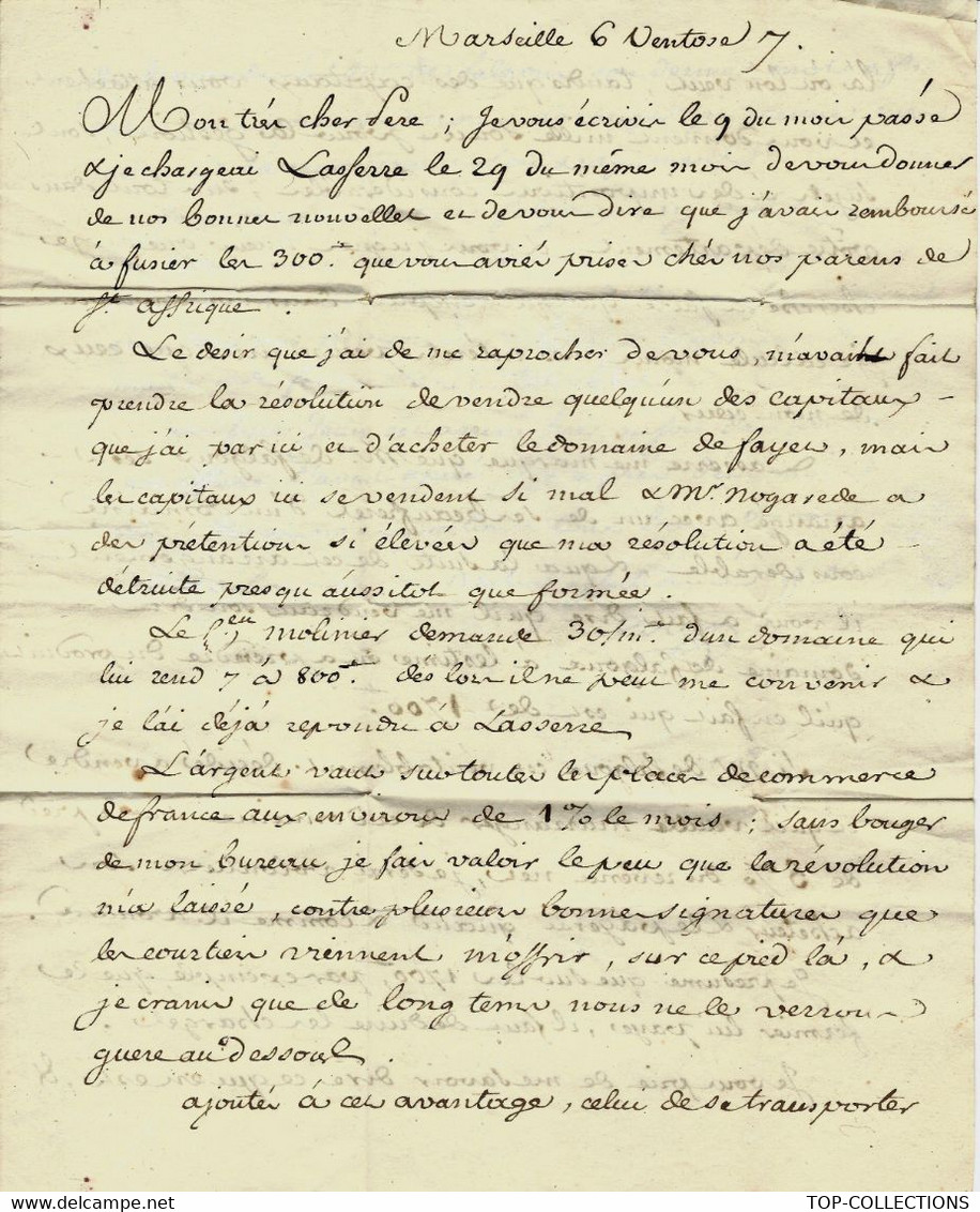 1799 PROTESTANTISME COMMERCE NEGOCE INTERNATIONAL Au XVIIII° S.  Famille SOLIER  à Marseille BE.VOIR SCANS+HISTORIQUE - Other & Unclassified