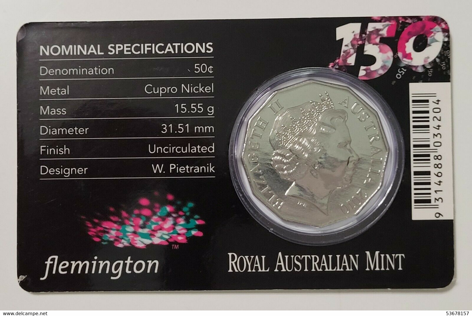 Australia - 50 Cents, 2010 150th Running Of The Melbourne Cup, BU, Card - Sammlungen