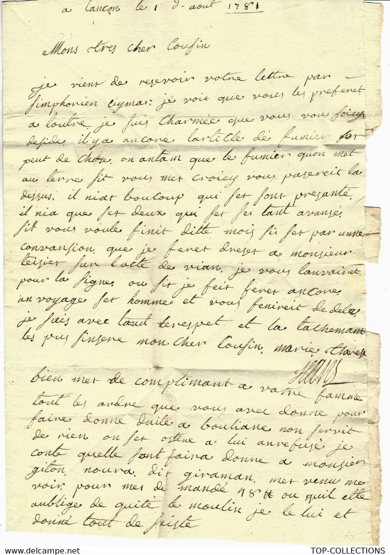 1781 NEGOCE COMMERCE  POLITIQUE  LETTRE Par Express De Lançon à Marseille Famille Lejeans Lettre Signée VOIR SCANS - ... - 1799
