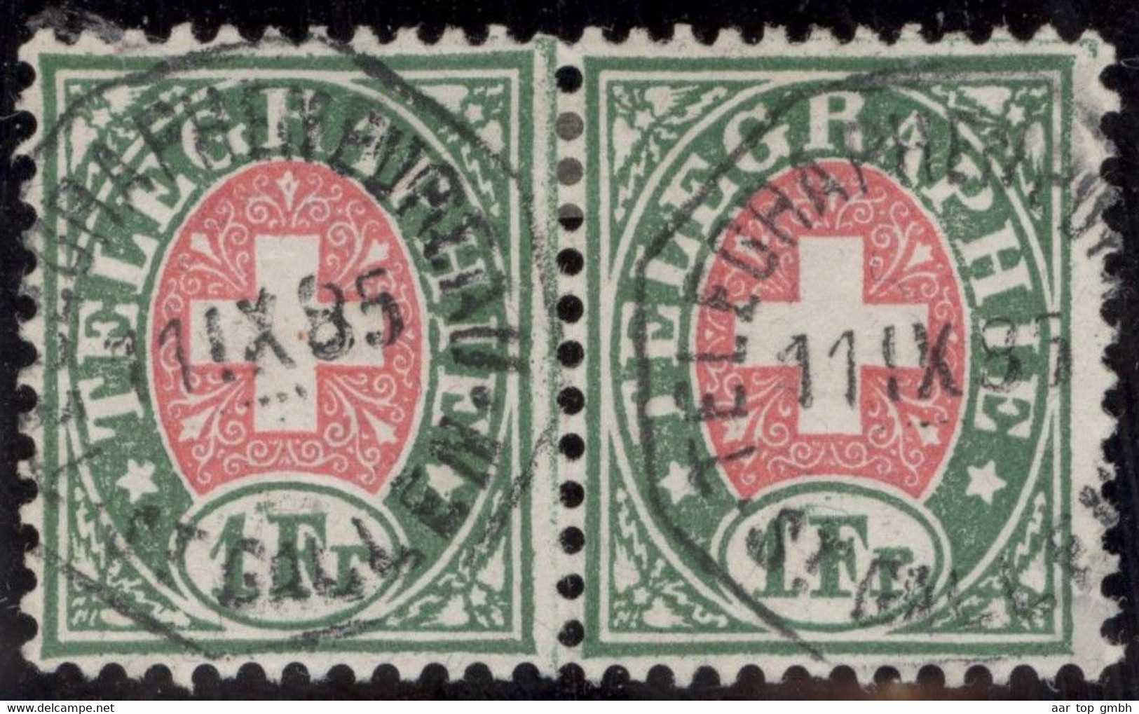 Heimat SG ST. GALLEN 1885-09-11 Telegraphen-Stempel Auf Paar 1.- Fr. Telegraphen-Marke Zu#17 - Télégraphe