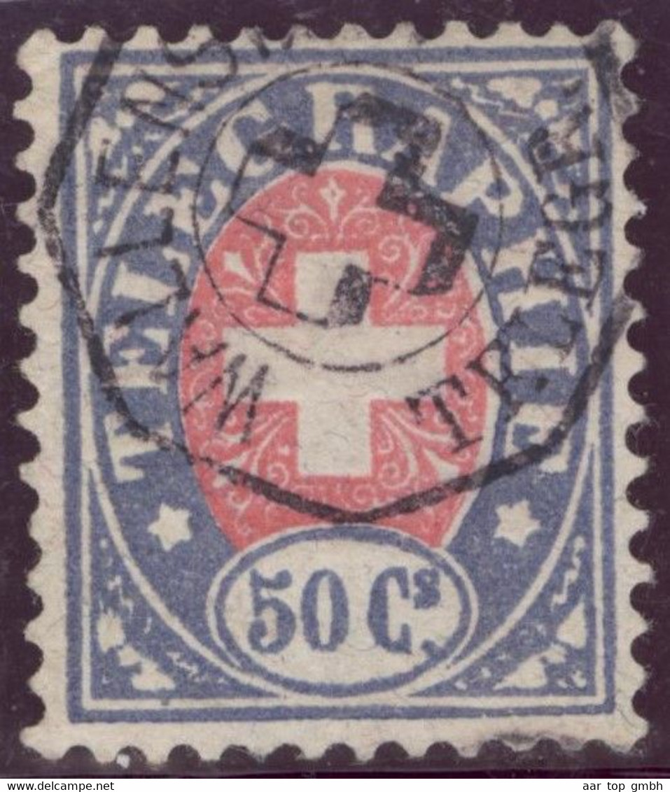 Heimat SG WALLENSTADT ~1885  Telegraphen-Stempel Auf 50 Rp. Telegraphen-Marke Zu#16 - Telegrafo