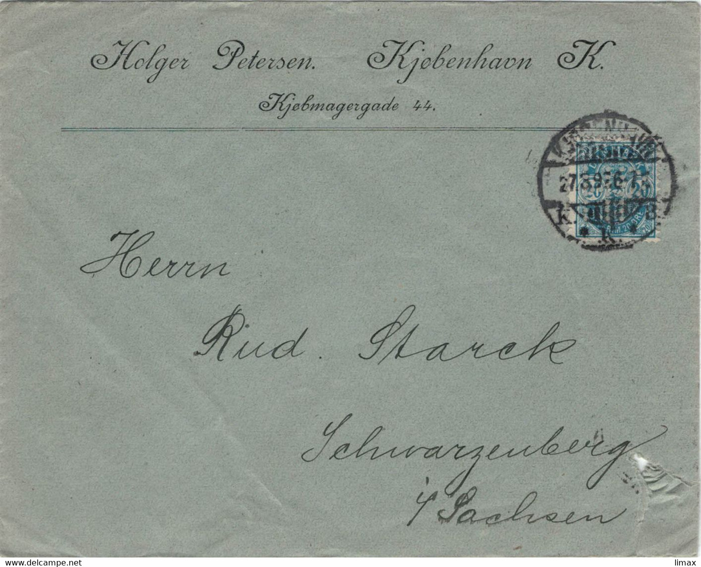 Holger Petersen Kjobenhavn 1897 > Schwarzenberg - Perfin Firmenlochung In 2 Öre !!rechts Unten Beschädigt!! - Cartas & Documentos