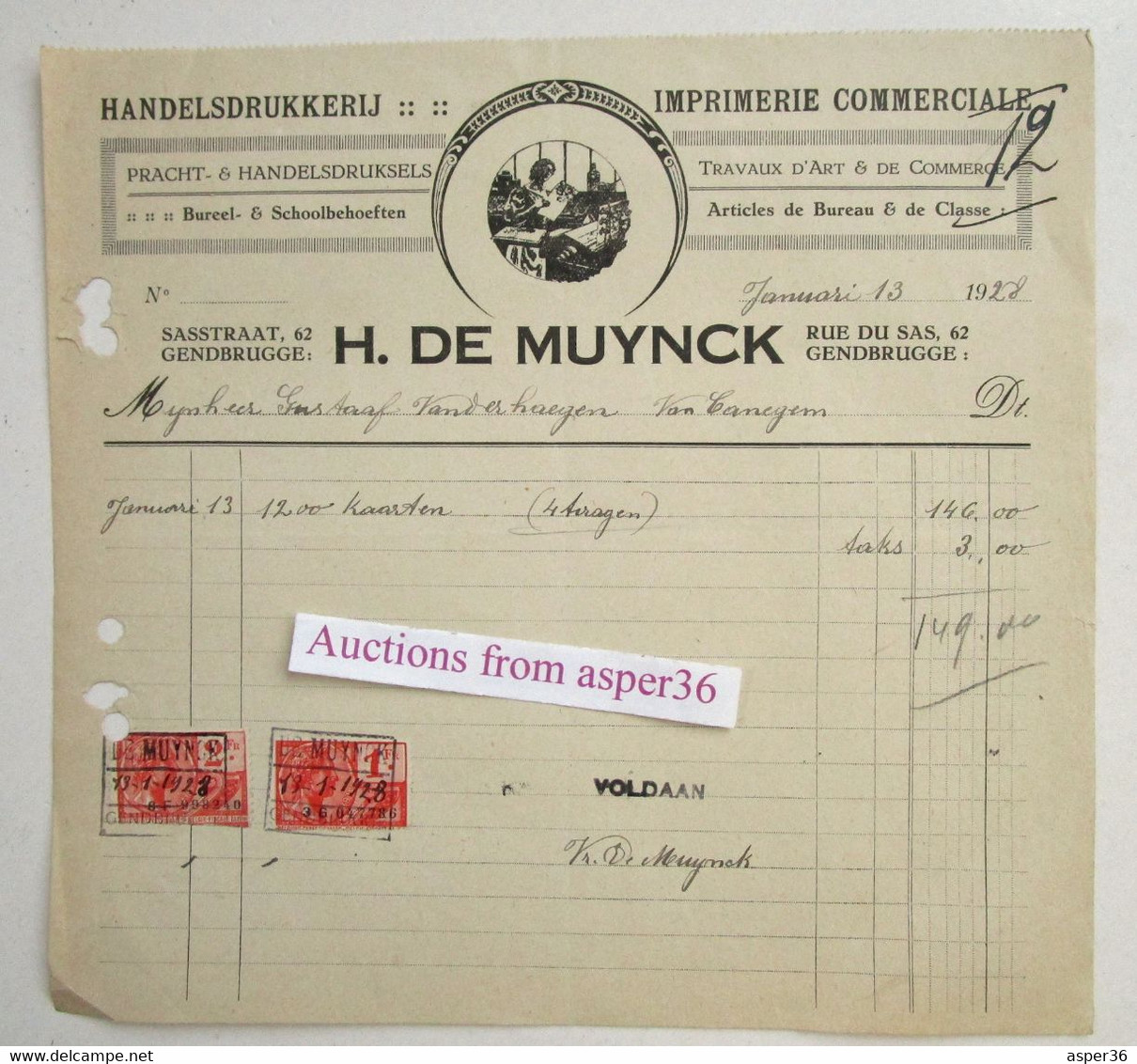 Handelsdrukkerij H. De Muynck, Sasstraat, Gentbrugge Gent 1928 - 1900 – 1949