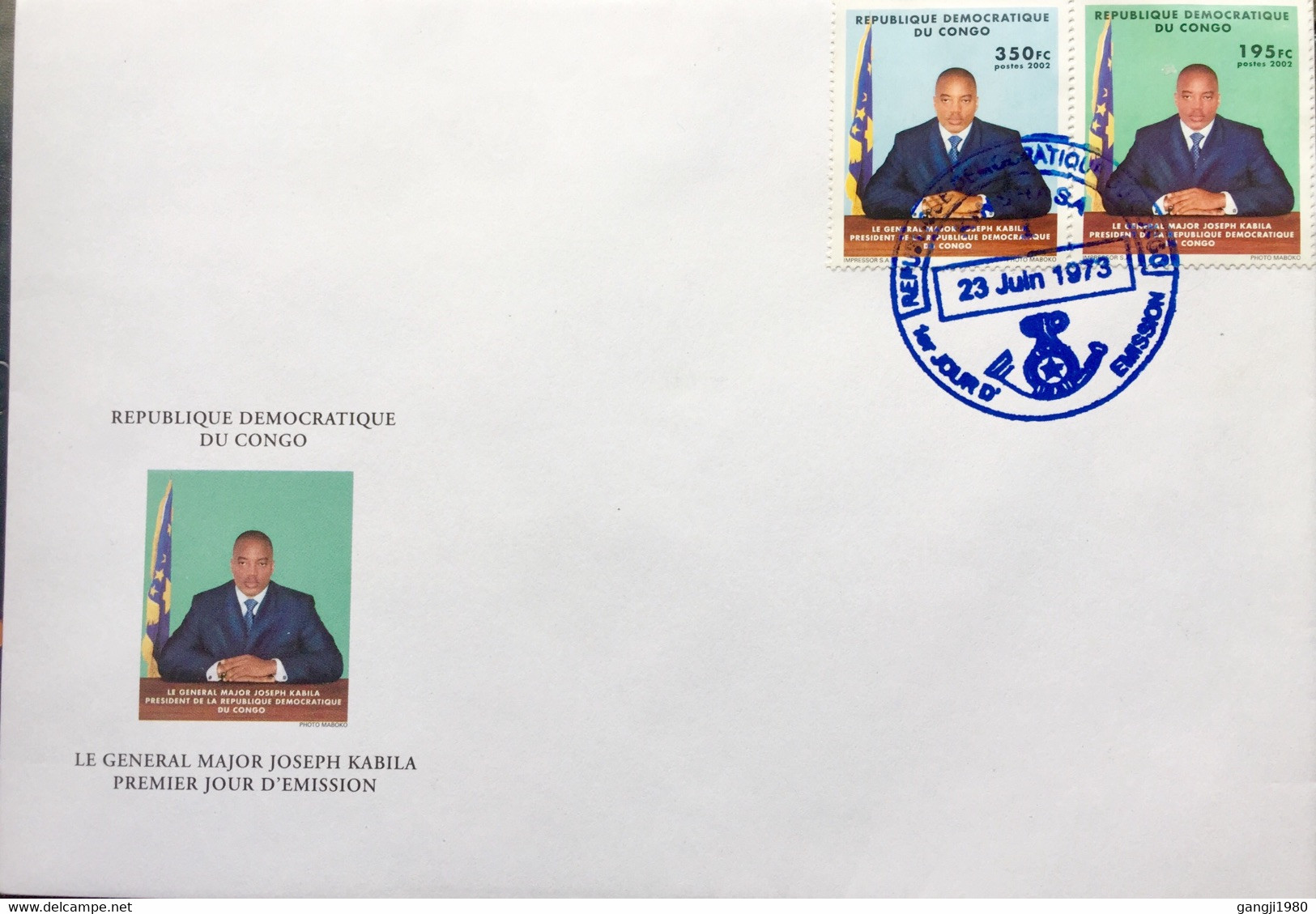 CONGO 1973, FDC COVER KINSHASA RUBBER HAND STAMP CANCELLATION,2002 STAMPS OF GENERAL  MAJOR JOSEPH AFFIXED !!! - 1971-1979