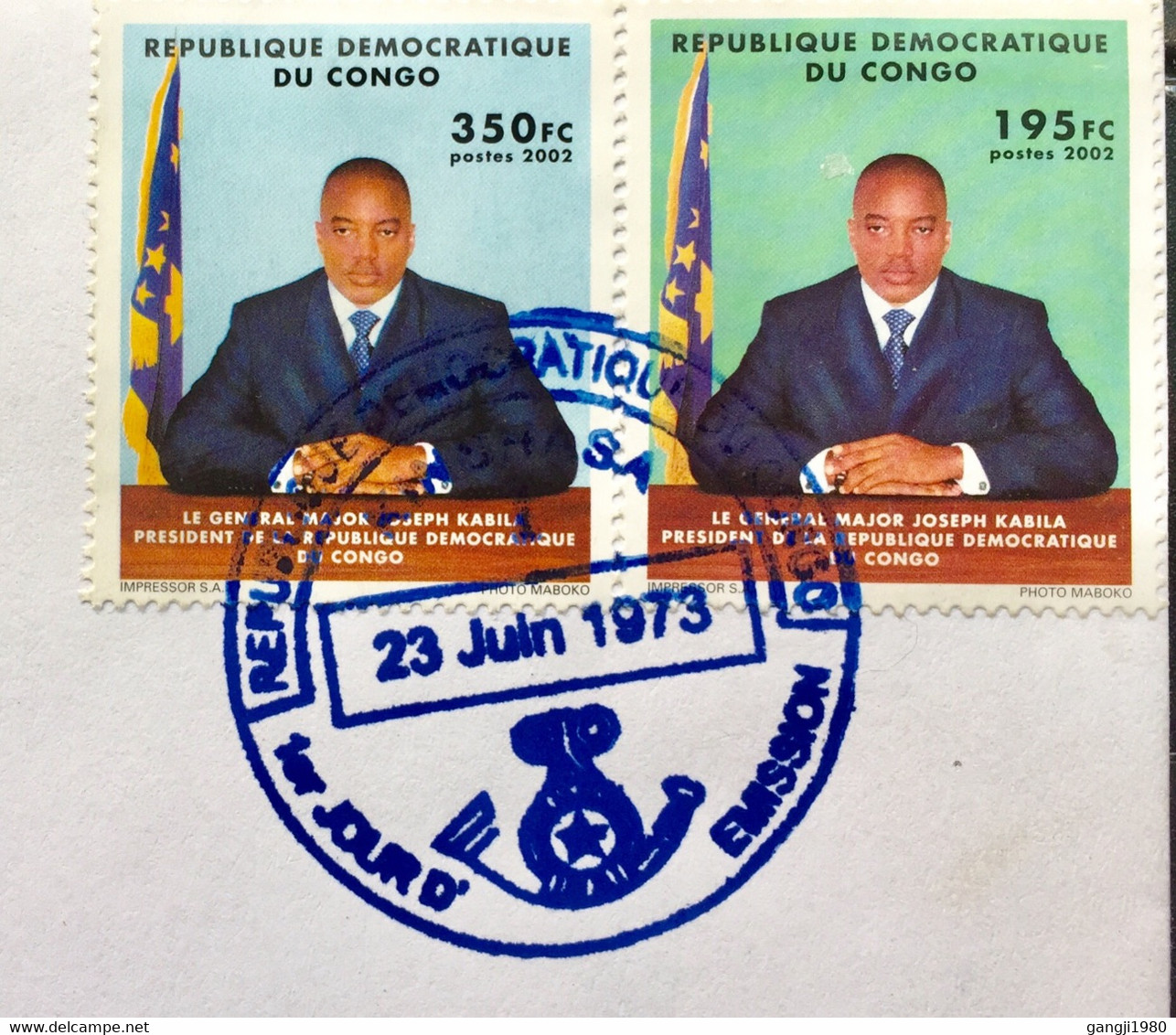 CONGO 1973, FDC COVER KINSHASA RUBBER HAND STAMP CANCELLATION,2002 STAMPS OF GENERAL  MAJOR JOSEPH AFFIXED !!! - 1971-1979