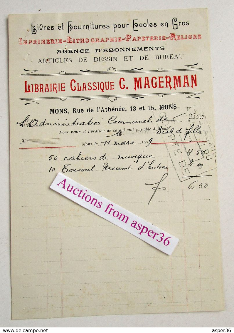 Librairie Classique C. Magerman, Rue De L'Athénée, Mons 1909 - 1900 – 1949