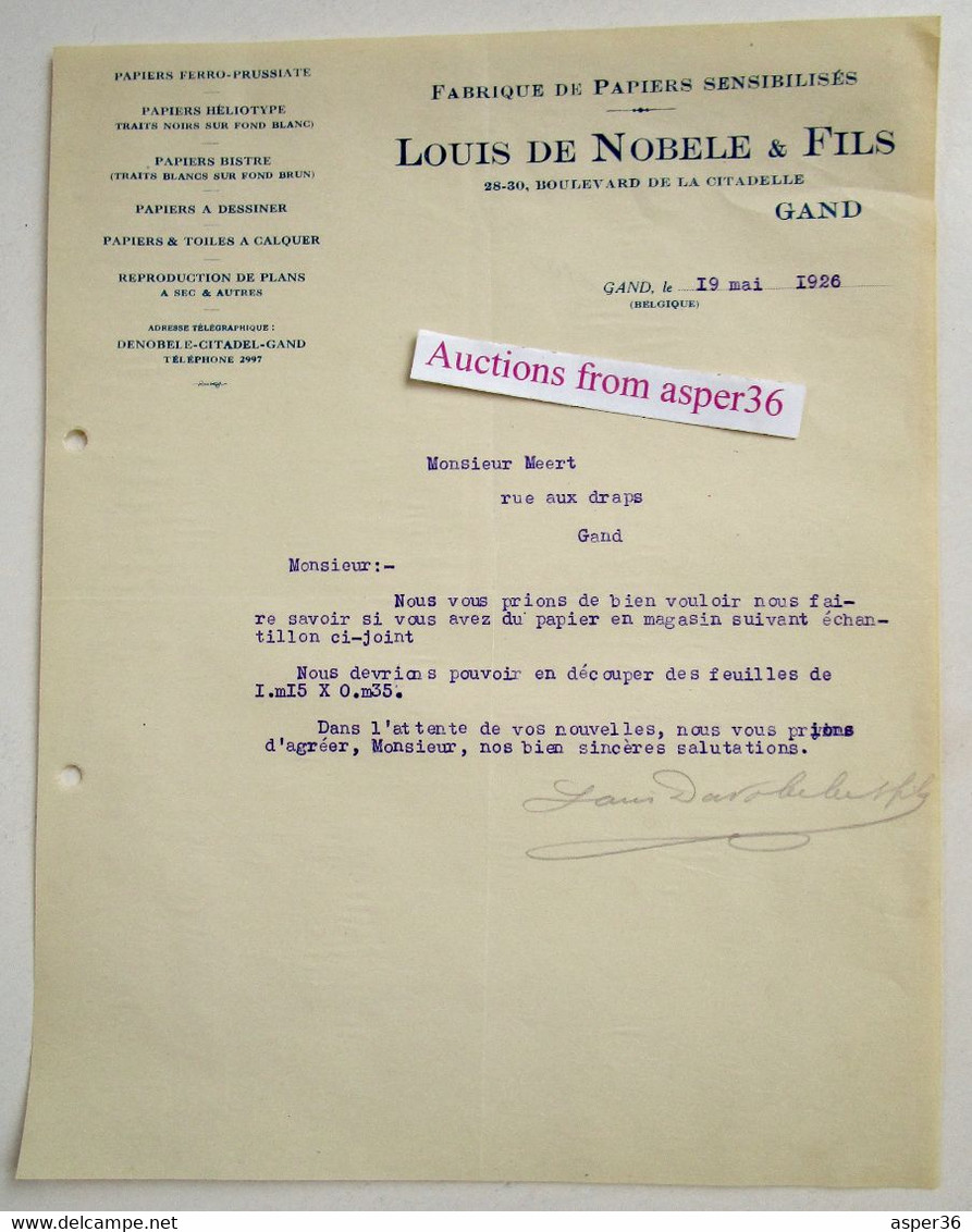 Fabrique De Papiers Sensibilisés, Louis De Nobele & Fils, Boulevard De La Citadelle, Gent 1926 - 1900 – 1949