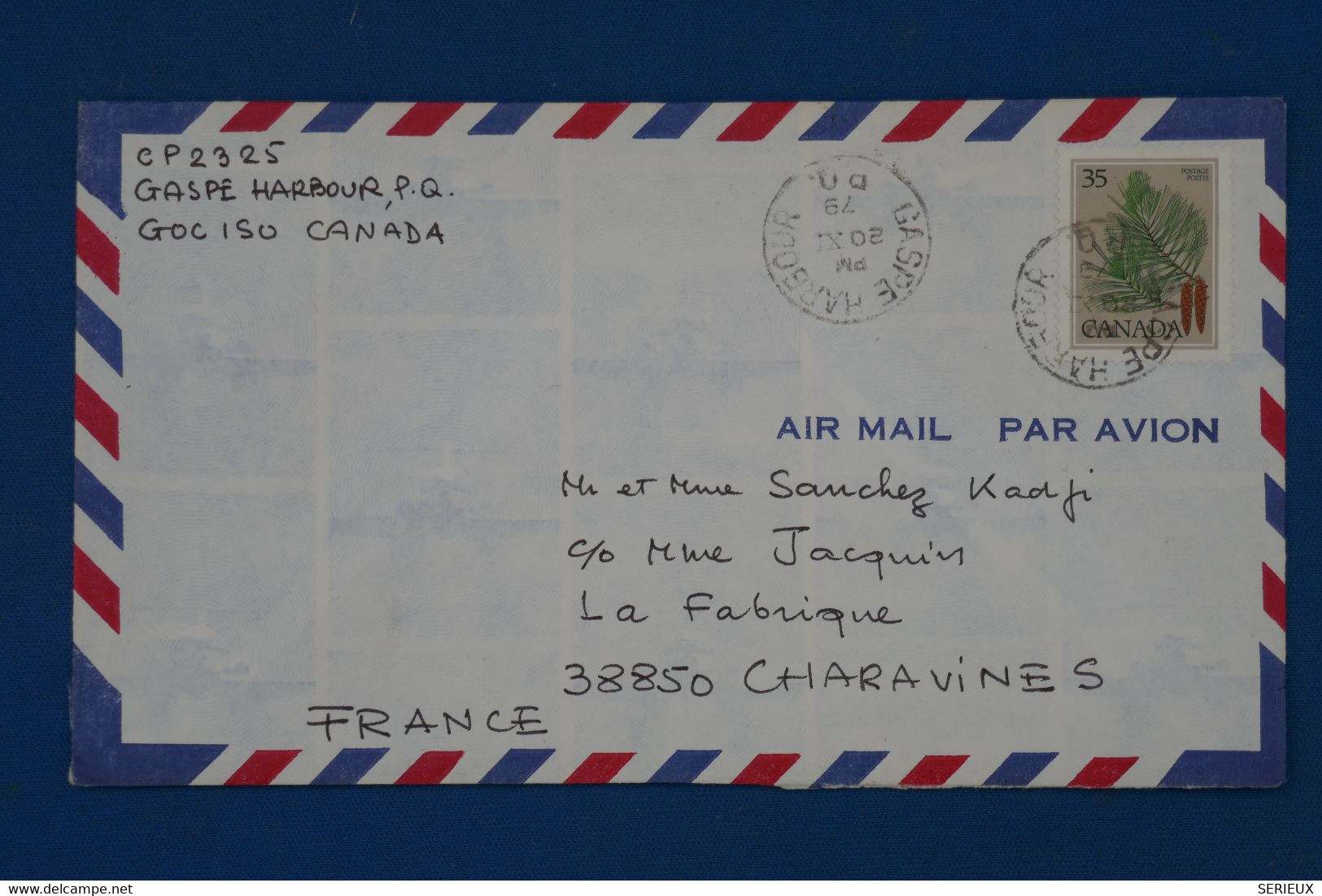 AP14 CANADA QUEBEC BELLE LETTRE   1979 PAR AVION GASPE HARBOUR  POUR  CHARAVINES  FRANCE  +++  AFFRANCH. PLAISANT - Covers & Documents