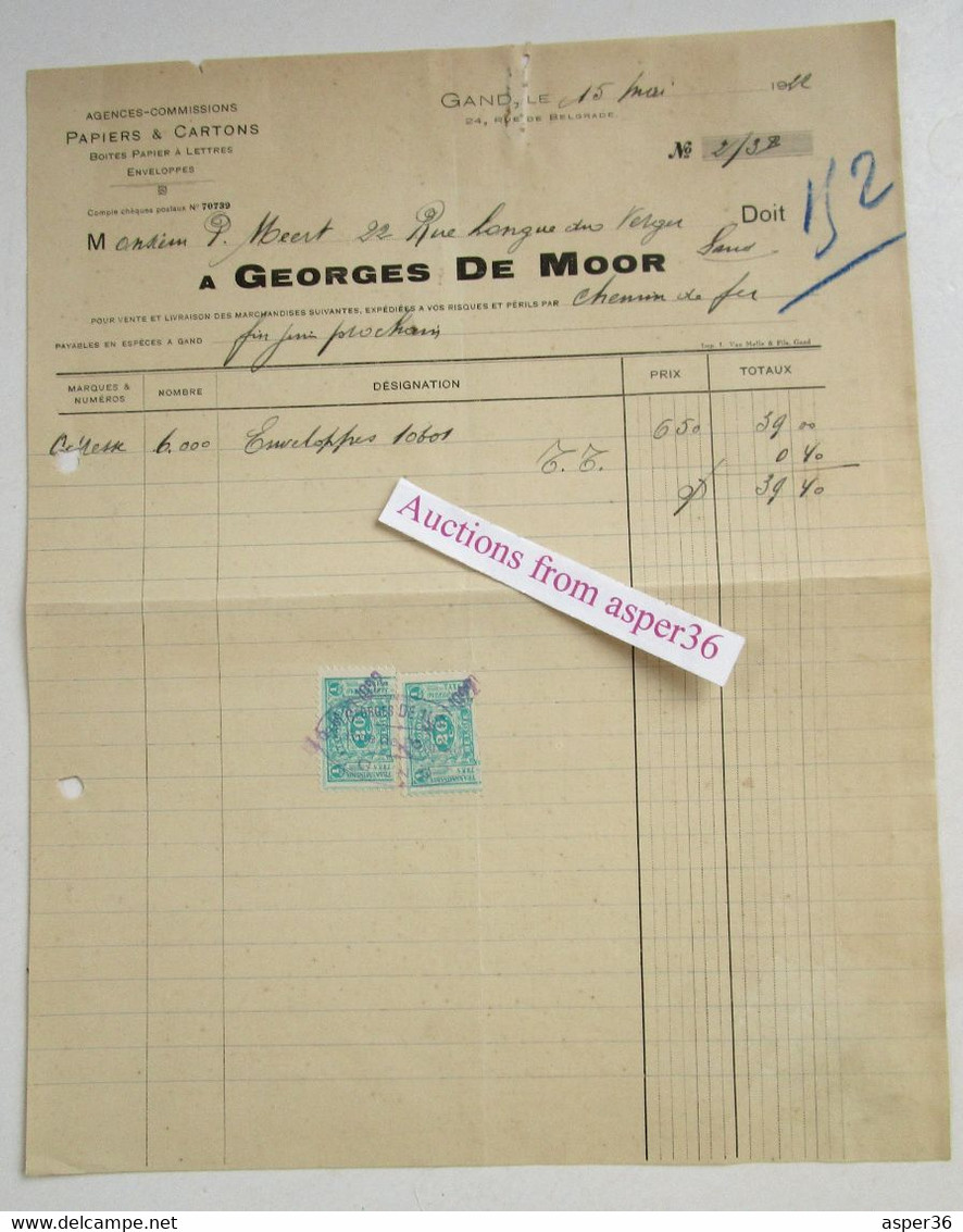 Papiers & Cartons, Georges De Moor, Rue De Belgrade, Gent 1922 - 1900 – 1949