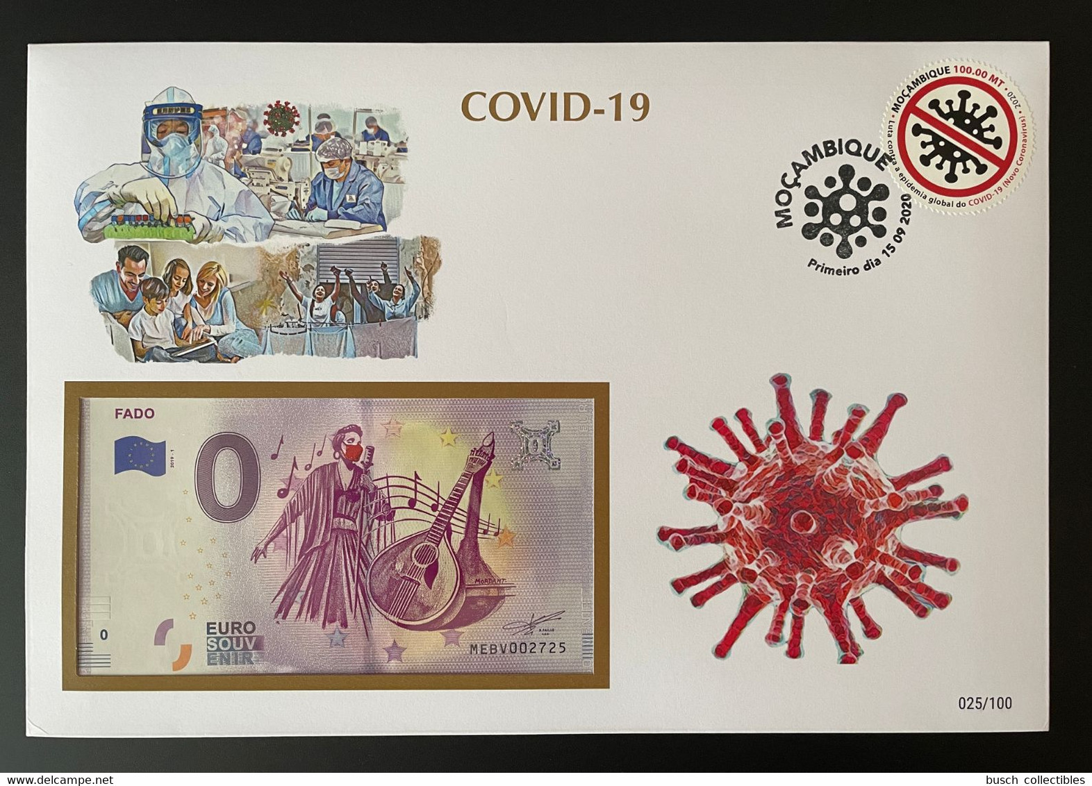Euro Souvenir Banknote Cover COVID-19 Pandémie Pandemic Fado Mozambique Banknotenbrief - Maladies