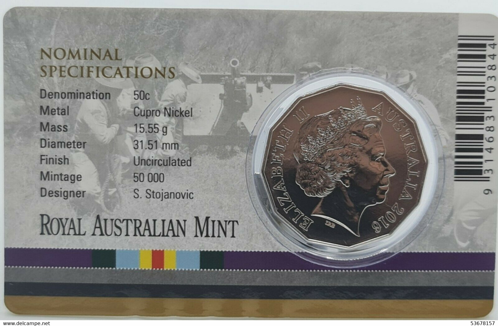 Australia - 50 Cents, 2016 Malayan Emergency, BU, Card - Sammlungen