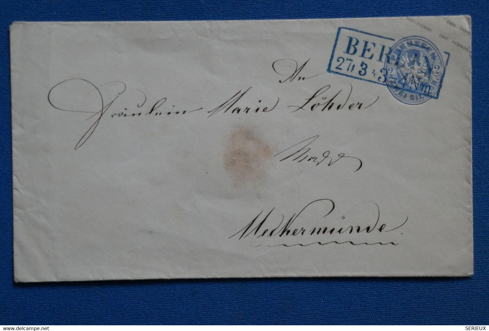 AP15   ALLEMAGNE  PRUSSE  BELLE LETTRE  1868 BERLIN  POUR UKHERMUNDE   ++ AFFRANCH. BLEU  PLAISANT - Lettres & Documents
