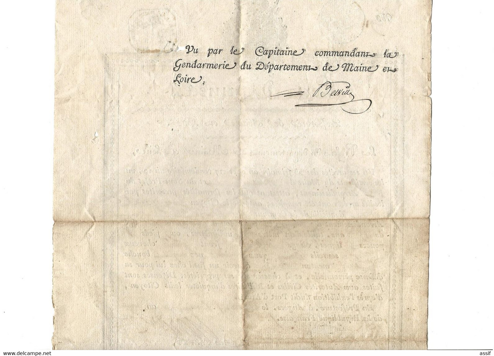 Port D'Armes  AN 12 ( = 21.11.1803 ) Maine Et Loire Baugé Henry Jarret Hugues Nardon Préfet - Non Classificati