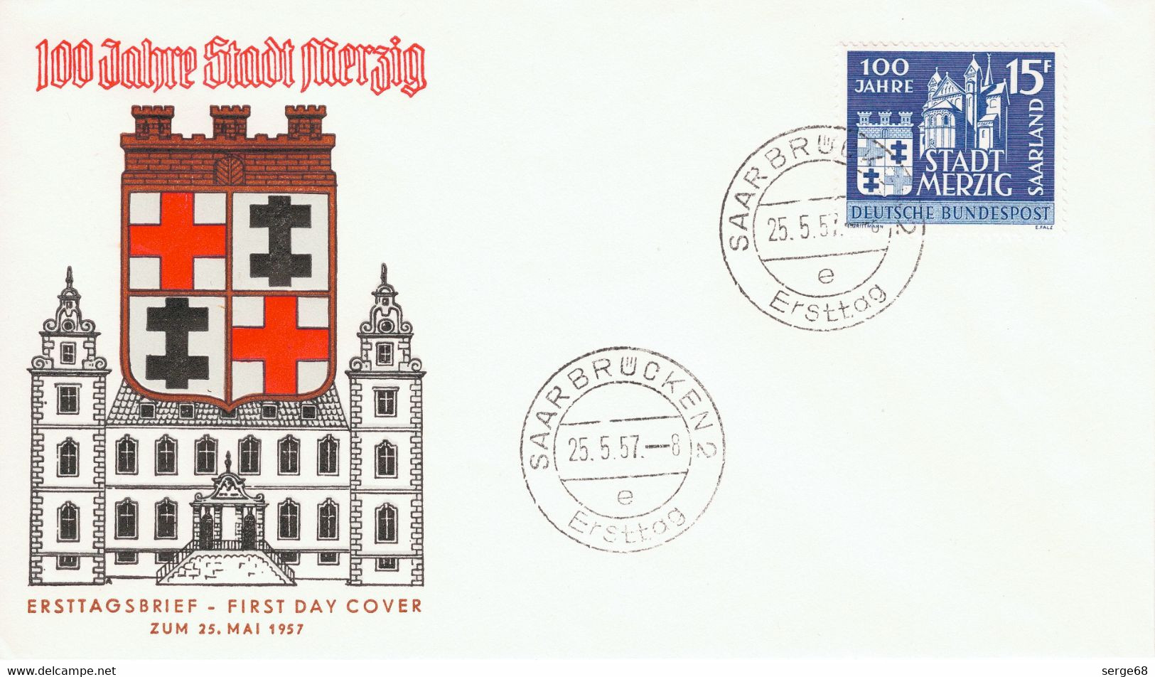 Enveloppe 1er Jour SARRE Centenaire De La Ville De MERZIG 1957 - FDC