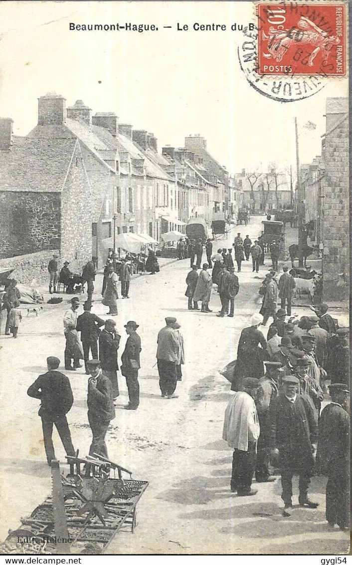 Beaumont Hague-Le Centre Du Bourg. CPA 1907 - Beaumont