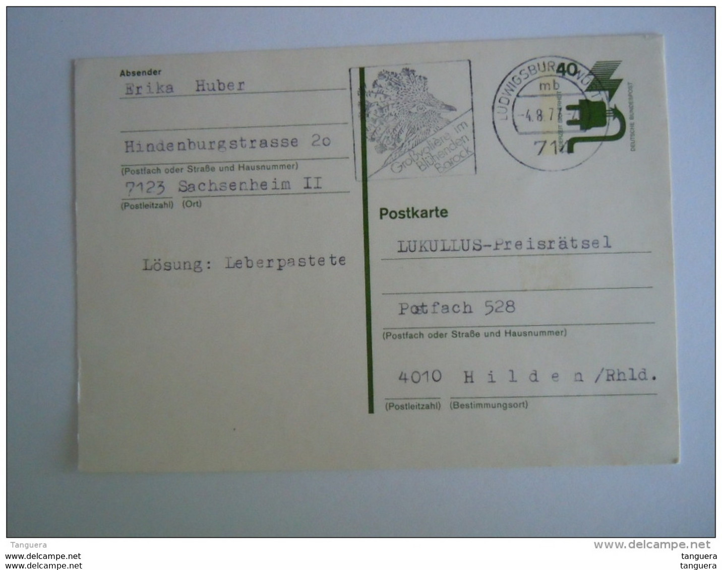 Flamme Grossvolière Bluhendes Barock 1977 Jardin Allemagne Federal Stationery Entier Postal GSK Ganzsache Postkarte - Pauwen