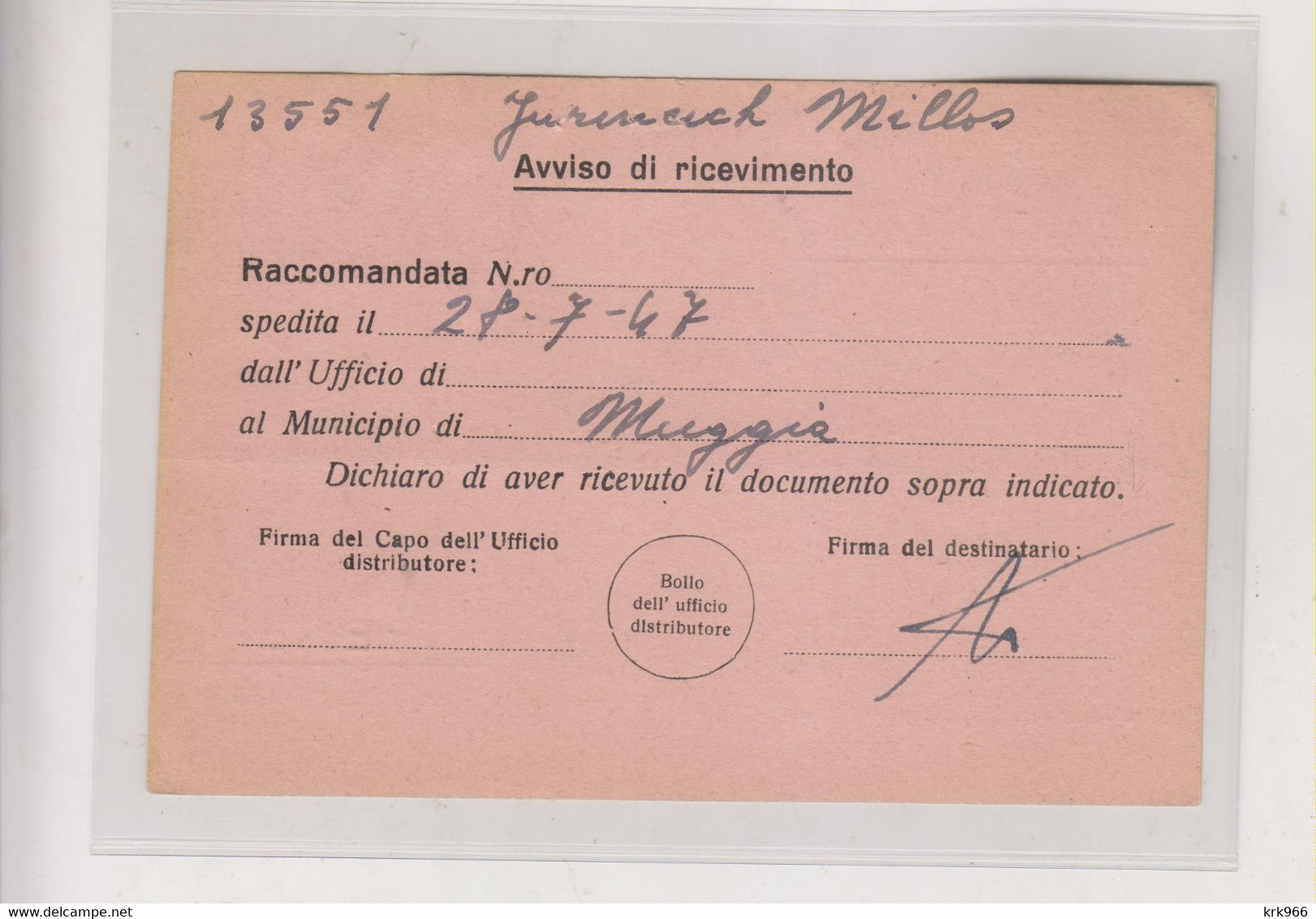 ITALY TRIESTE A 1947  AMG-VG Nice Answer  Postcard - Marcofilie