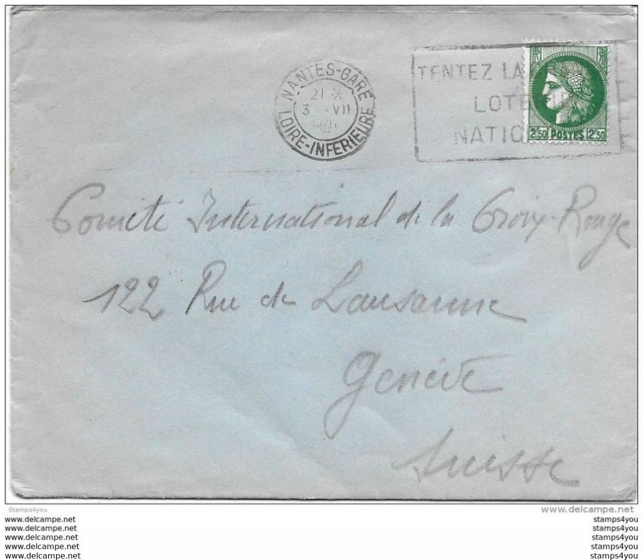 72 - 68 - Enveloppe Envoyée  De Nantes à La Croix-Rouge Genève 1940 - Guerre Mondiale (Seconde)