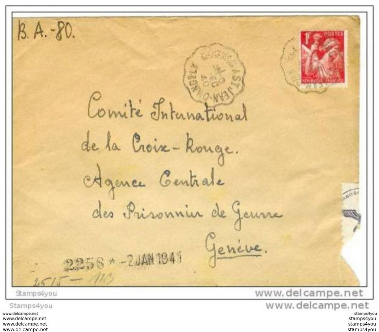 72 - 80  -  Lettre Charentes Maritimes Adressée à La Croix Rouge Genève Agence Centrale Prisonniers Guerre-1940-censure - Guerre Mondiale (Seconde)