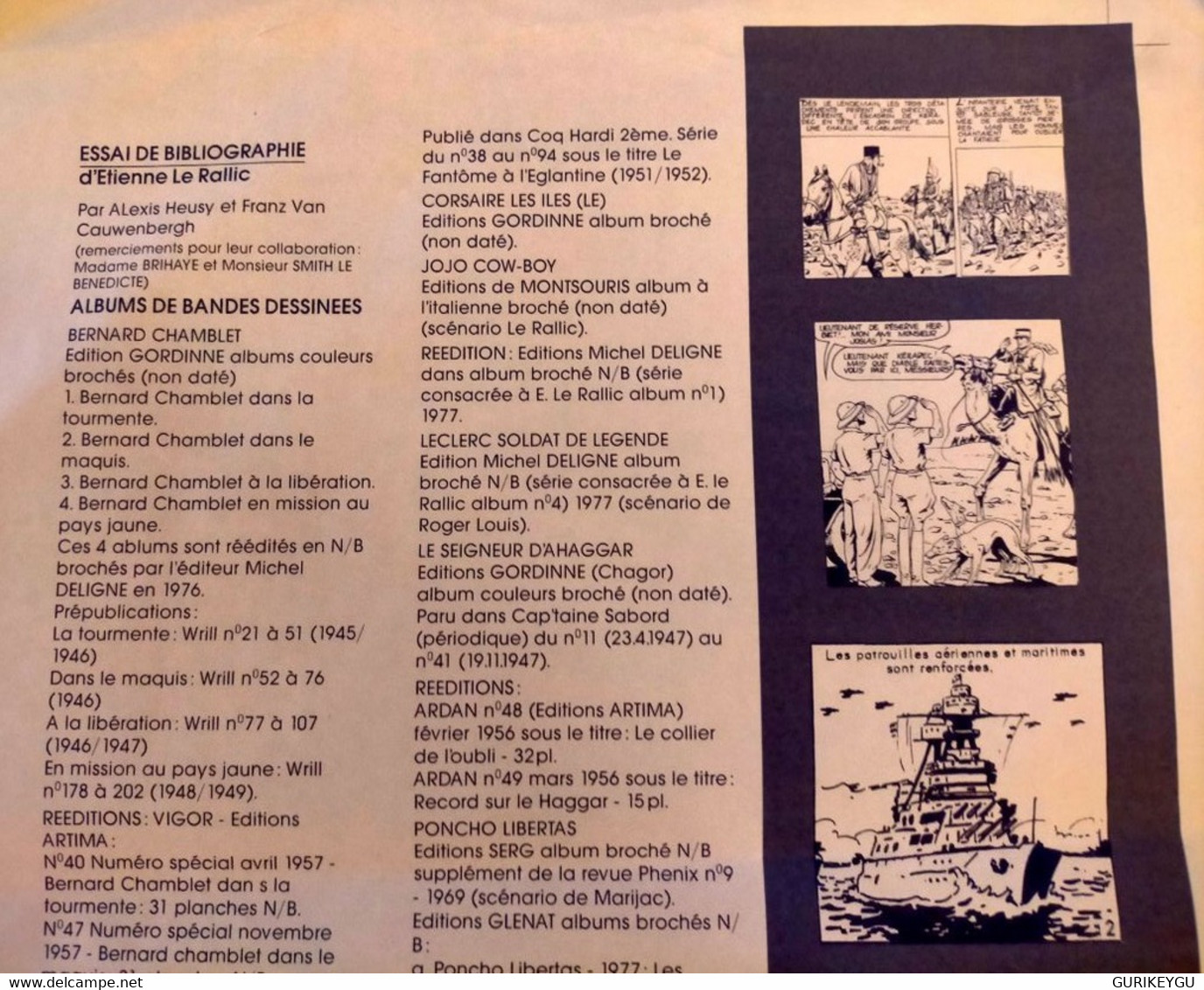 RARE Essai De Bibliographie D'ETIENNE LE RALLIC Bernard Chamblet VIGOR ARTIMA Cadet Rousselle ARDAN HARDI Flic Et Piaff - Sylvain Et Sylvette