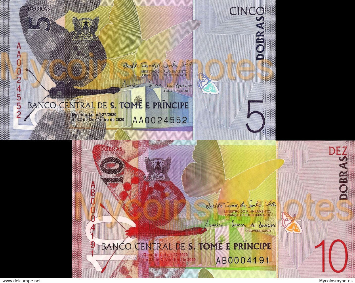 SÃO TOMÉ And PRÍNCIPE, Set Of 2021, 5, 10 Dobras, PNEW, Paper, UNC - San Tomé Y Príncipe