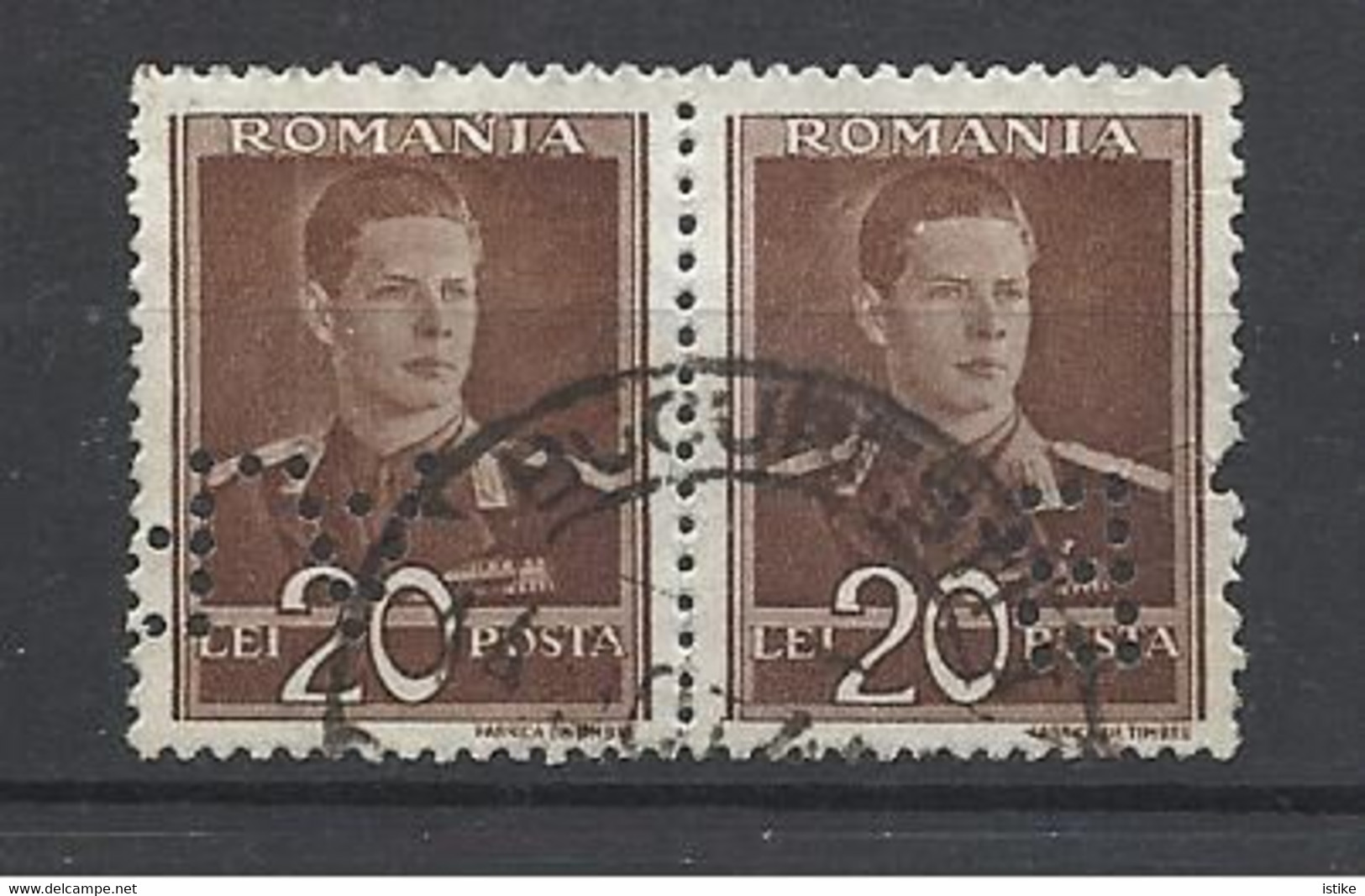 Romania, King Mihai, Lei 20. Pair, Perfin. - Sonstige & Ohne Zuordnung