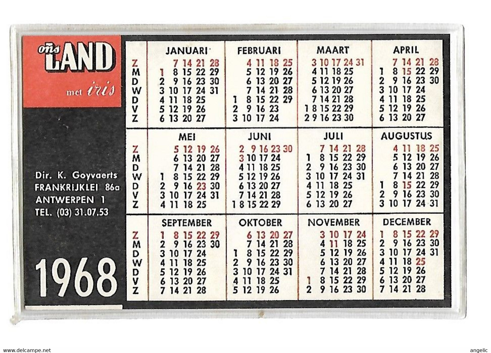 Zakkalender Ons Land 1968 - Petit Format : 1961-70