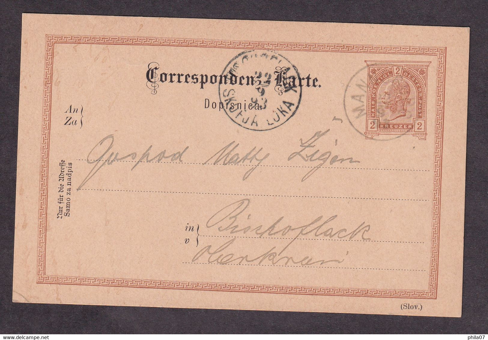 Austria/Slovenia - Stationery Sent From Mengeš To Škofja Loka 22.09.1893. Rare Cancel Of Post MANNSBURG. - Covers & Documents