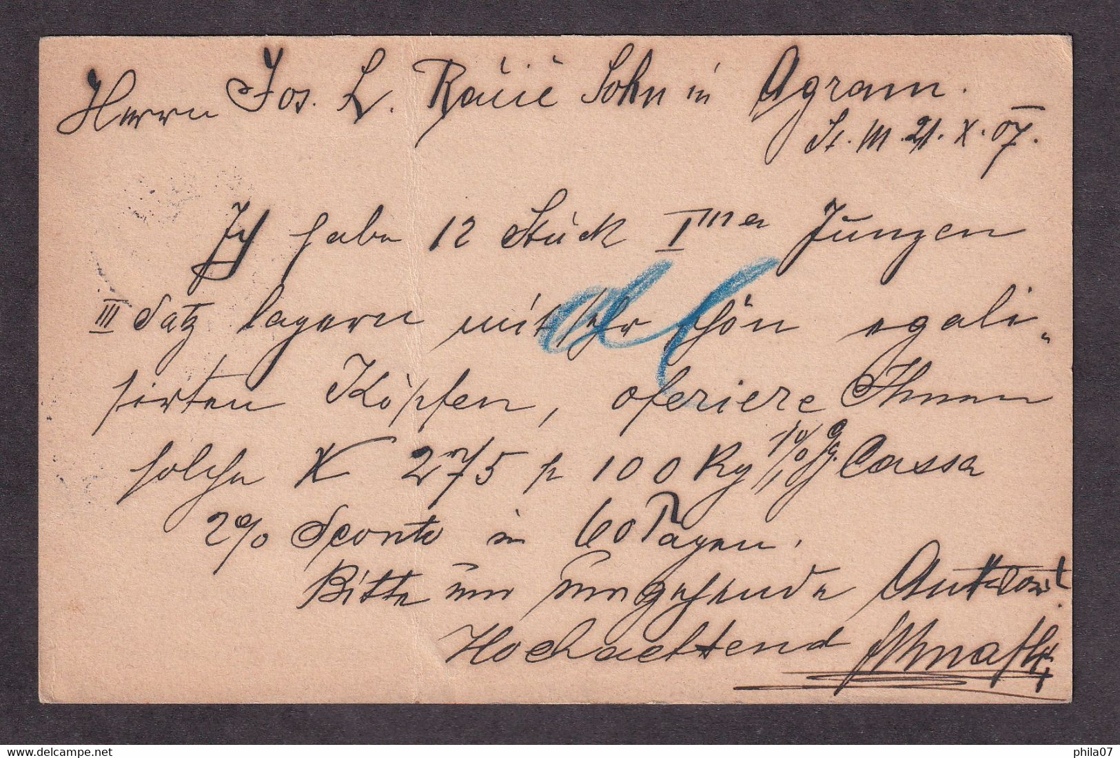 Austria/Slovenia - Stationery Sent From ŠMARTNO Pri LITIJI To Zagreb 22.10.1907. - Briefe U. Dokumente