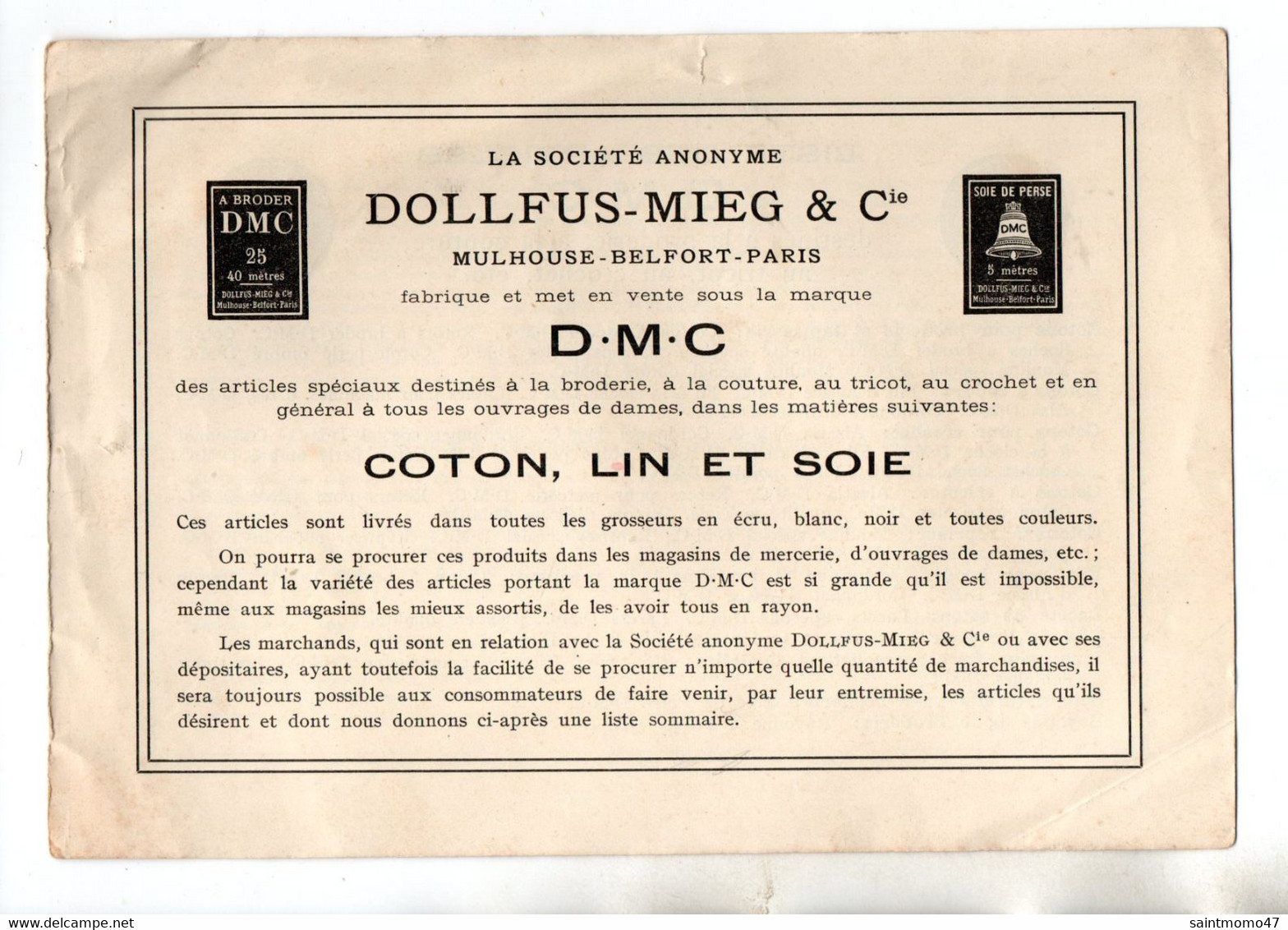 BIBLIOTHÈQUE D.M.C. . POINT DE MARQUE . BRODERIES - Réf. n°272F -