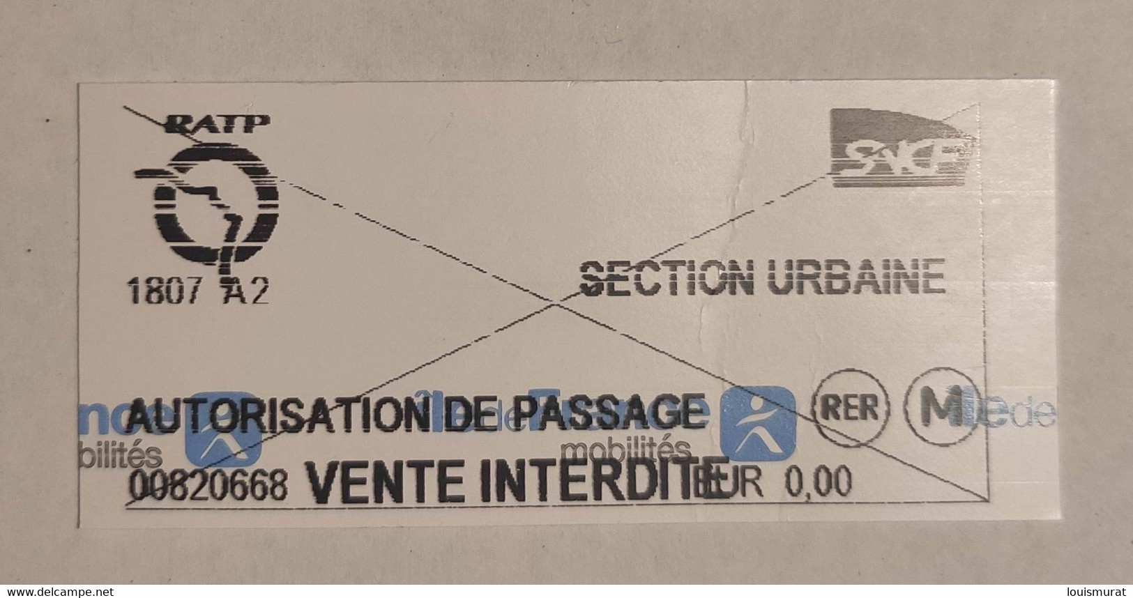 Metro Paris RATP - Ticket Autorisation De Passage Section Urbaine Cachet Franklin D Roosevelt 2022 - Europa